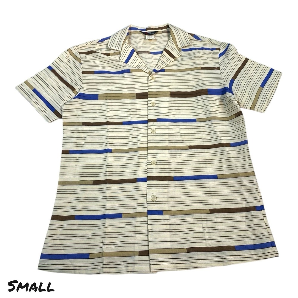 VTG 70's Dino di Milano Shirt Short Sleeve Button Up Striped Retro Disco Tan SM